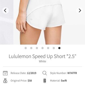 Lululemon Speed Up Short 2.5” in White Size 2